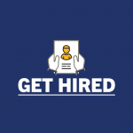 Graphic of person holding a certificate with the text Get Hired